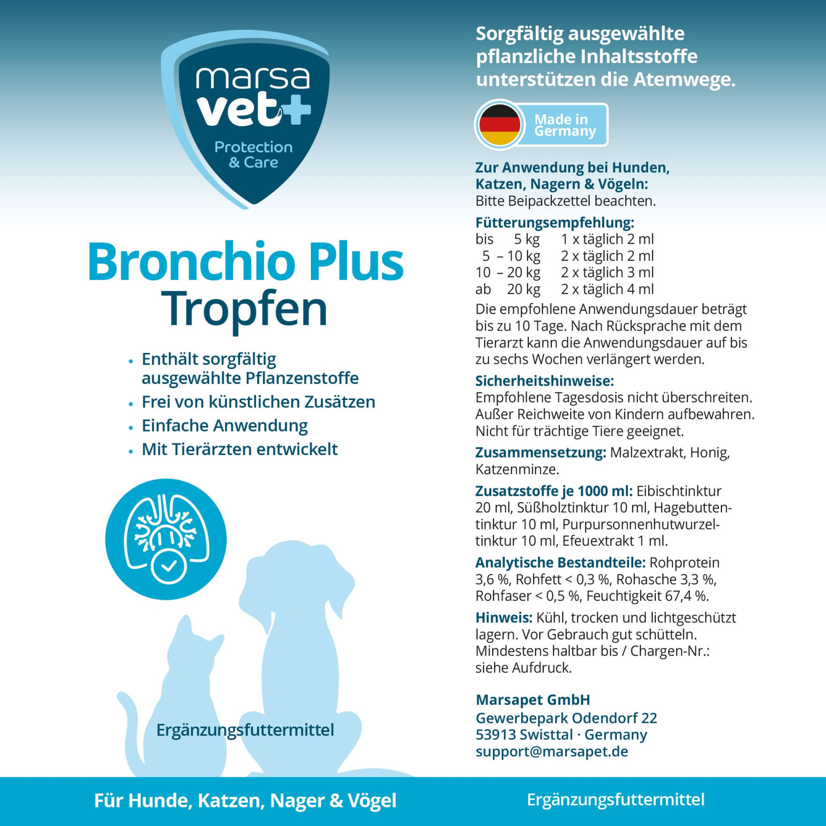 Marsavet Bronchio Plus Tropfen für Hunde, Katzen, Nager und Vögel zur ...