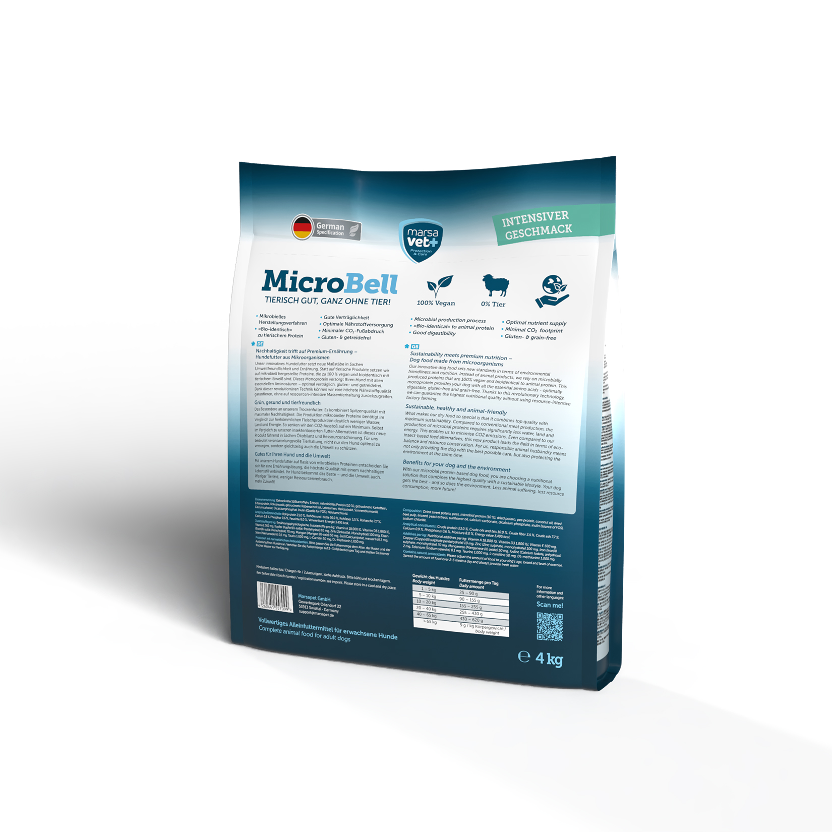 Marsavet Vegan Natvoer voor Honden MicroBell met Microbiële Eiwitten – 9 x 300 g. Monoproteïne-hypoallergeen natvoer zonder graan en gluten voor honden