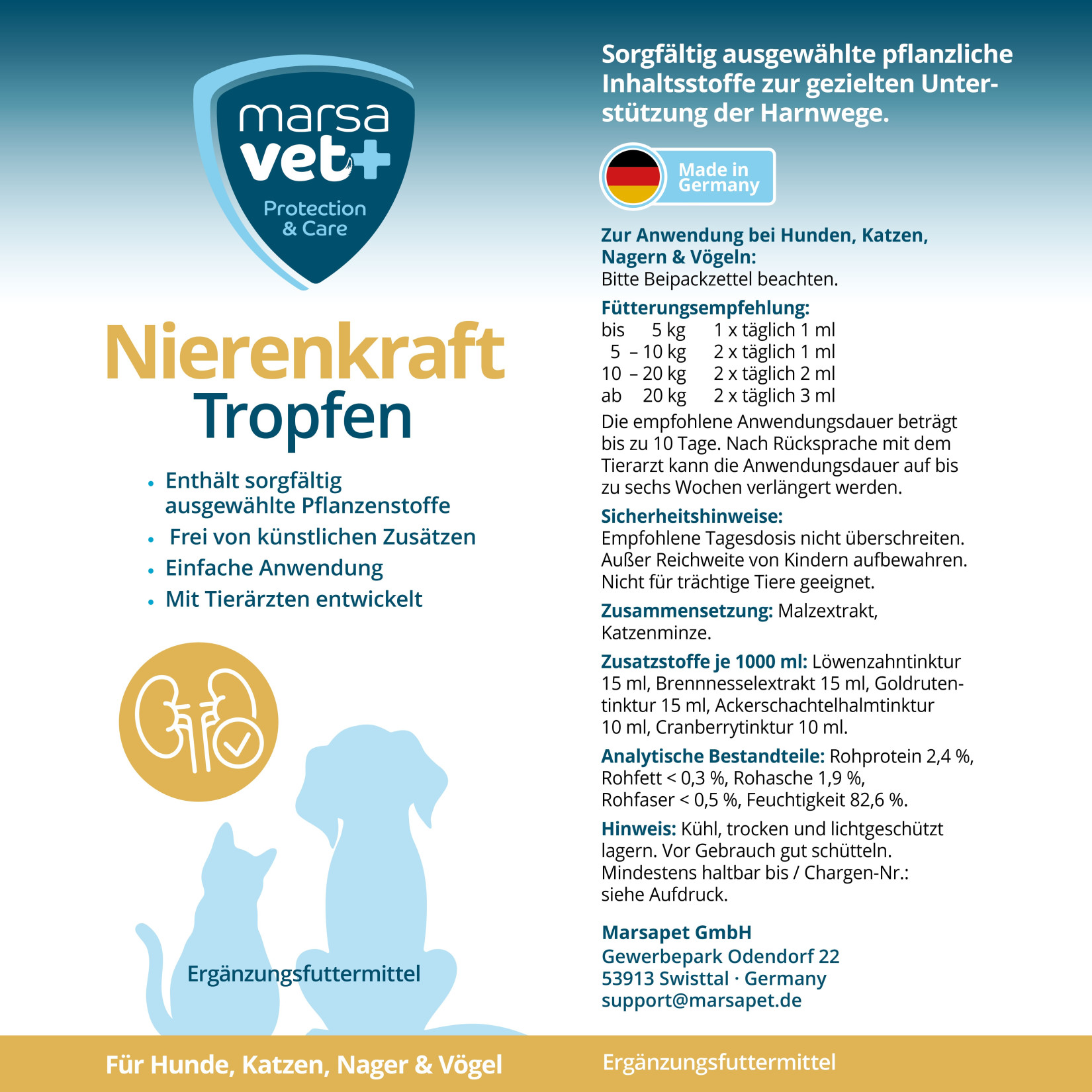 Marsavet Nierenkraft Drops - Supplementary feed for dogs, cats, birds ...