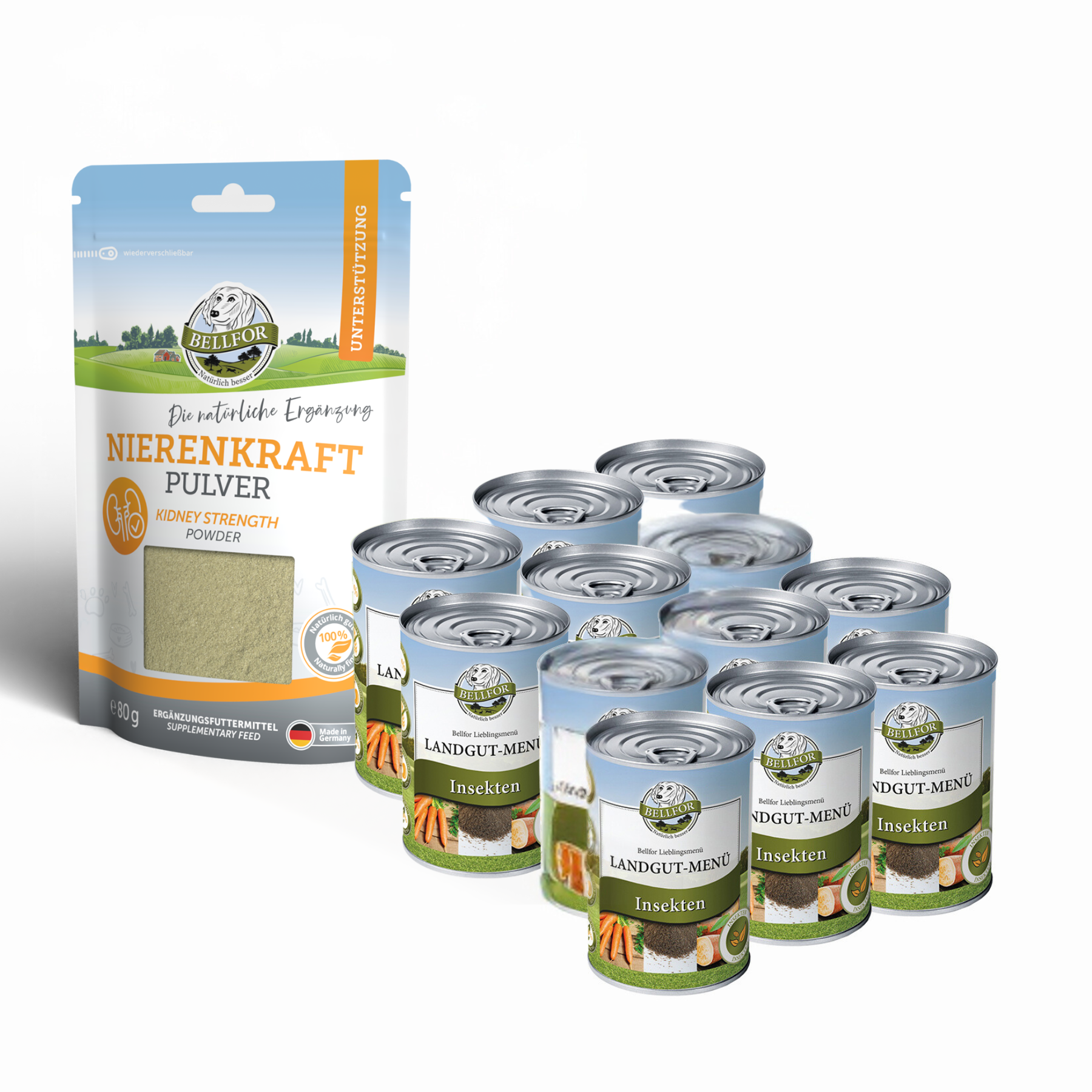 Hypoallergenes Nassfutter Sparset Nr. 10 - Landgut-Men + Nierenkraft Pulver