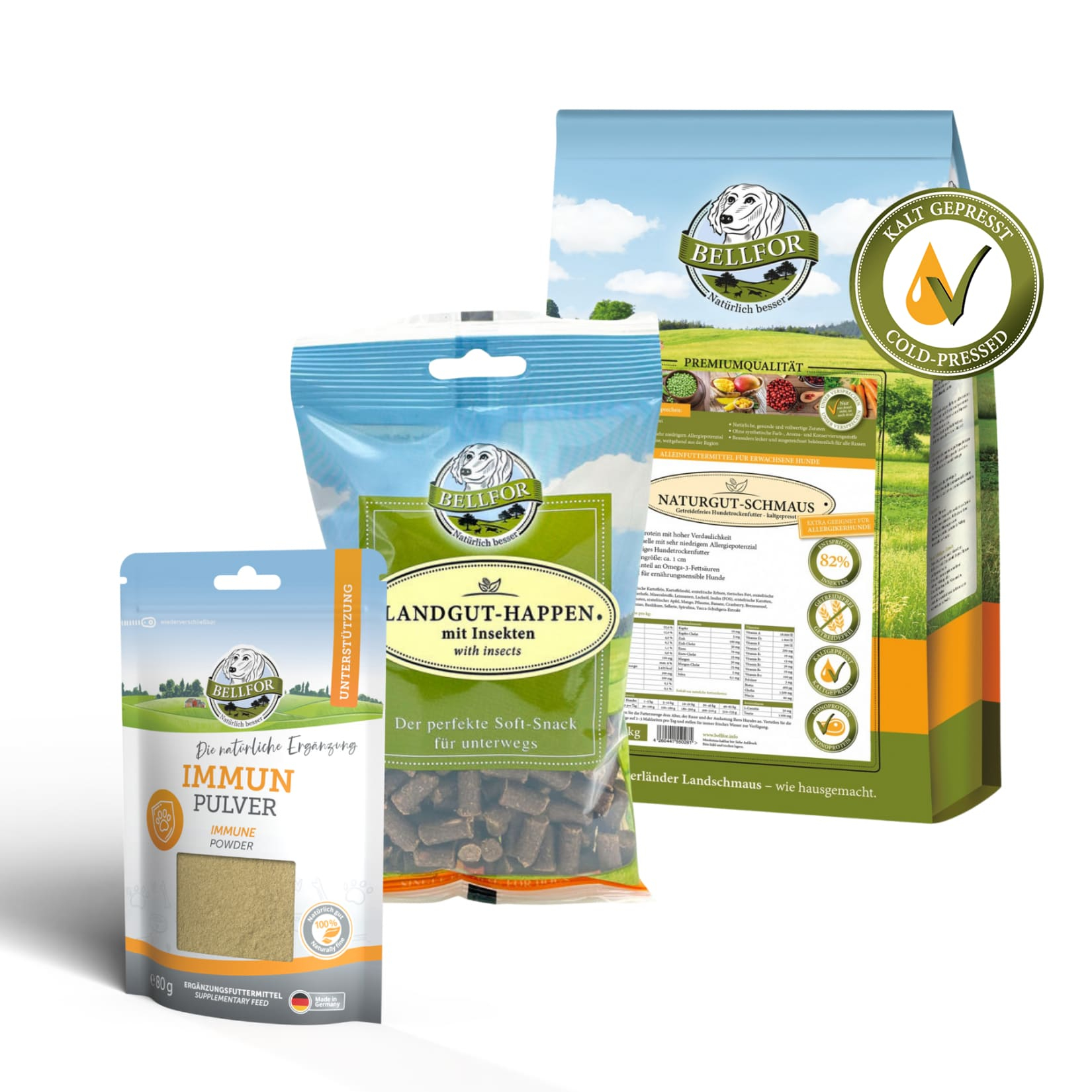 Ensemble de bras Purine - Naturgut-Schmaus 4 kg + Poudre Immunitare 80 g + Landgut-Happen 200 g