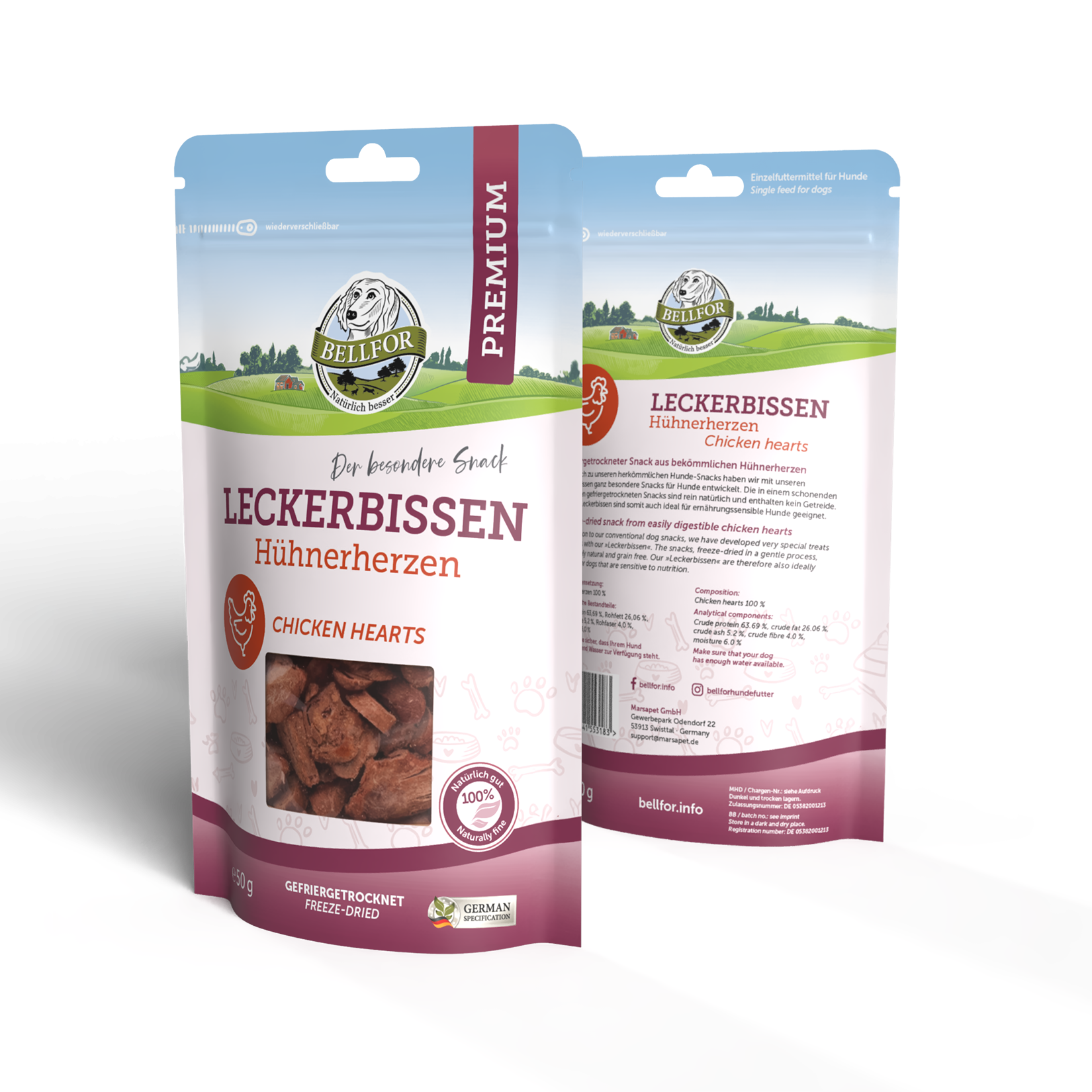Treat for dogs - Chicken Hearts (freeze dried) - 50 g