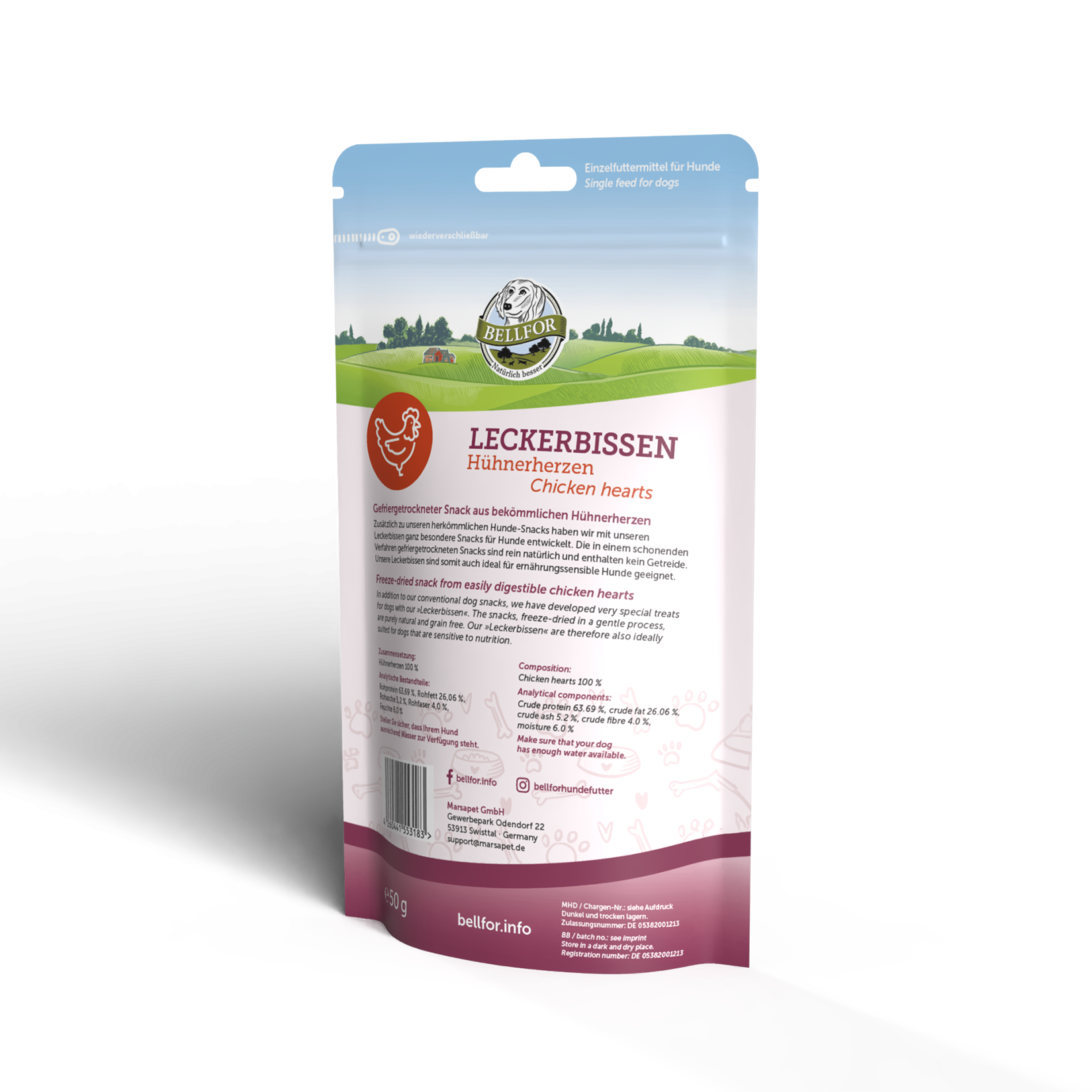 Treat for dogs - Chicken Hearts (freeze dried) - 50 g