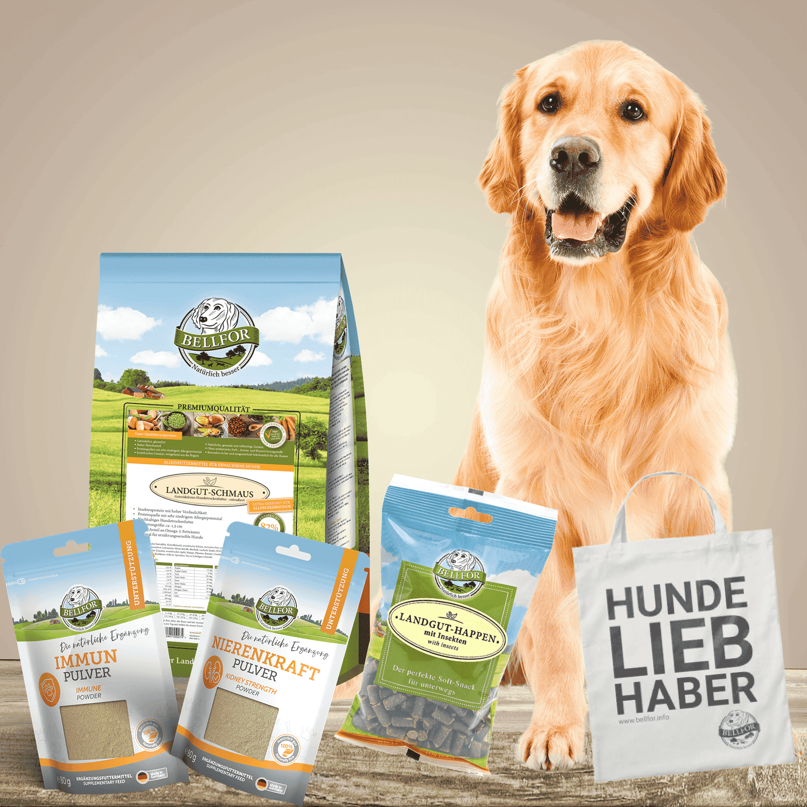 Aliments secs hypoallergéniques dans un assortiment de nourriture pour grands chiens